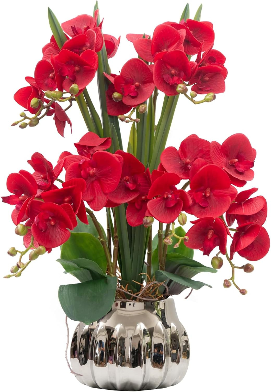 Real Touch Red Orchid Flowers in Ceramic Vase – 22.9” Home Decor