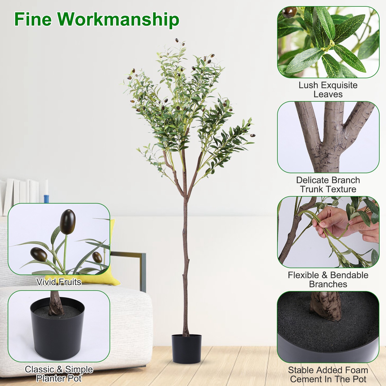 Artificial Olive Tree Indoor Potted Tree Green Plants for Home Office Decor