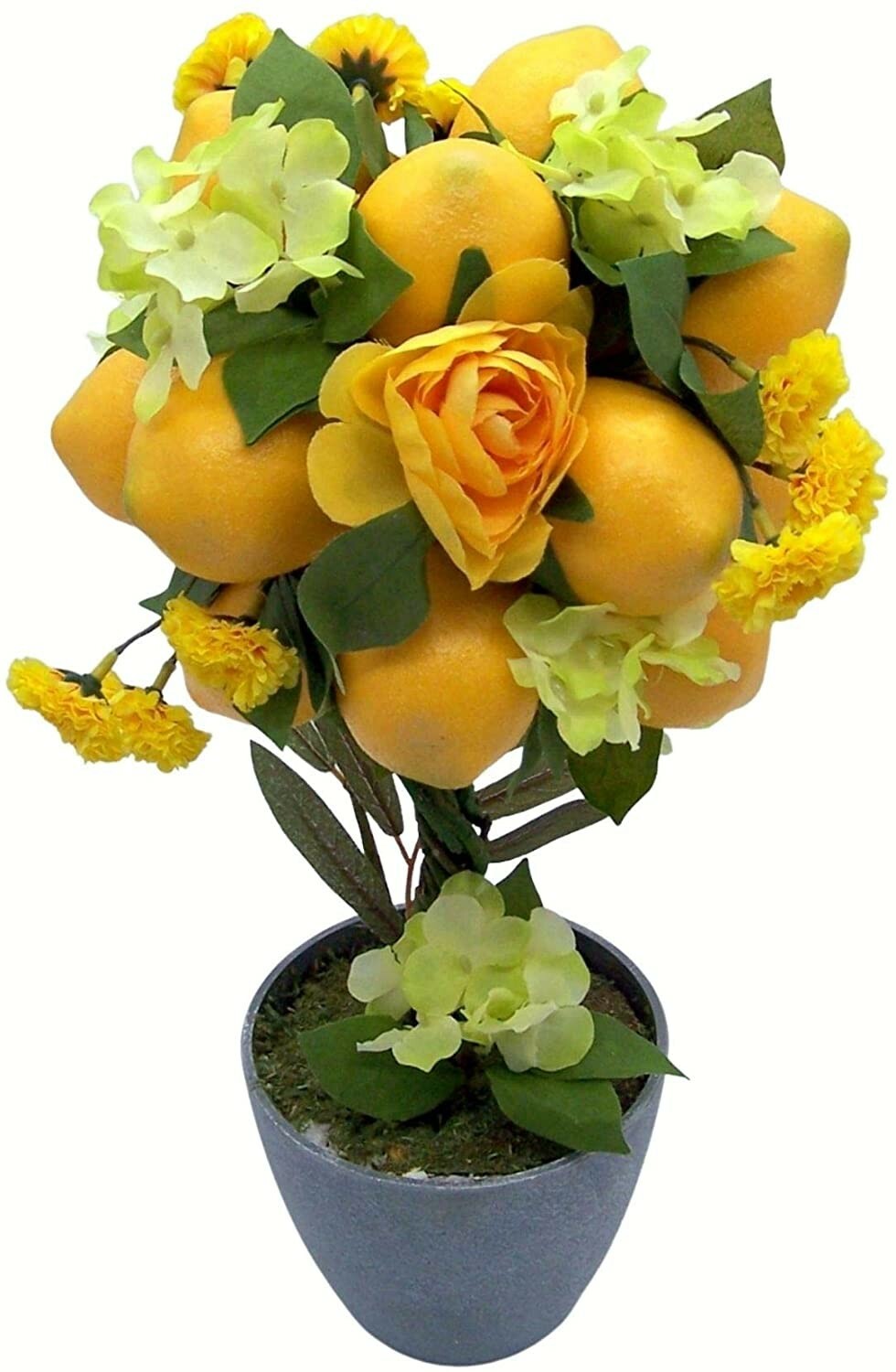 Bright Artificial Lemon Topiary Potted Tree, Cheery Home Décor, 16 Inches