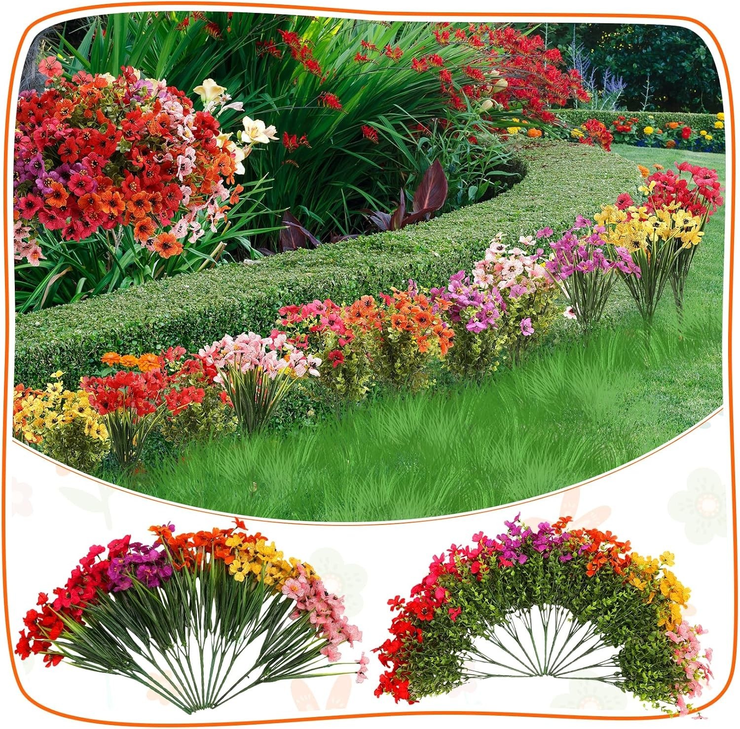 24 Bundles Artificial Flowers for Outdoors UV Resistant Silk Fake Flowers Faux