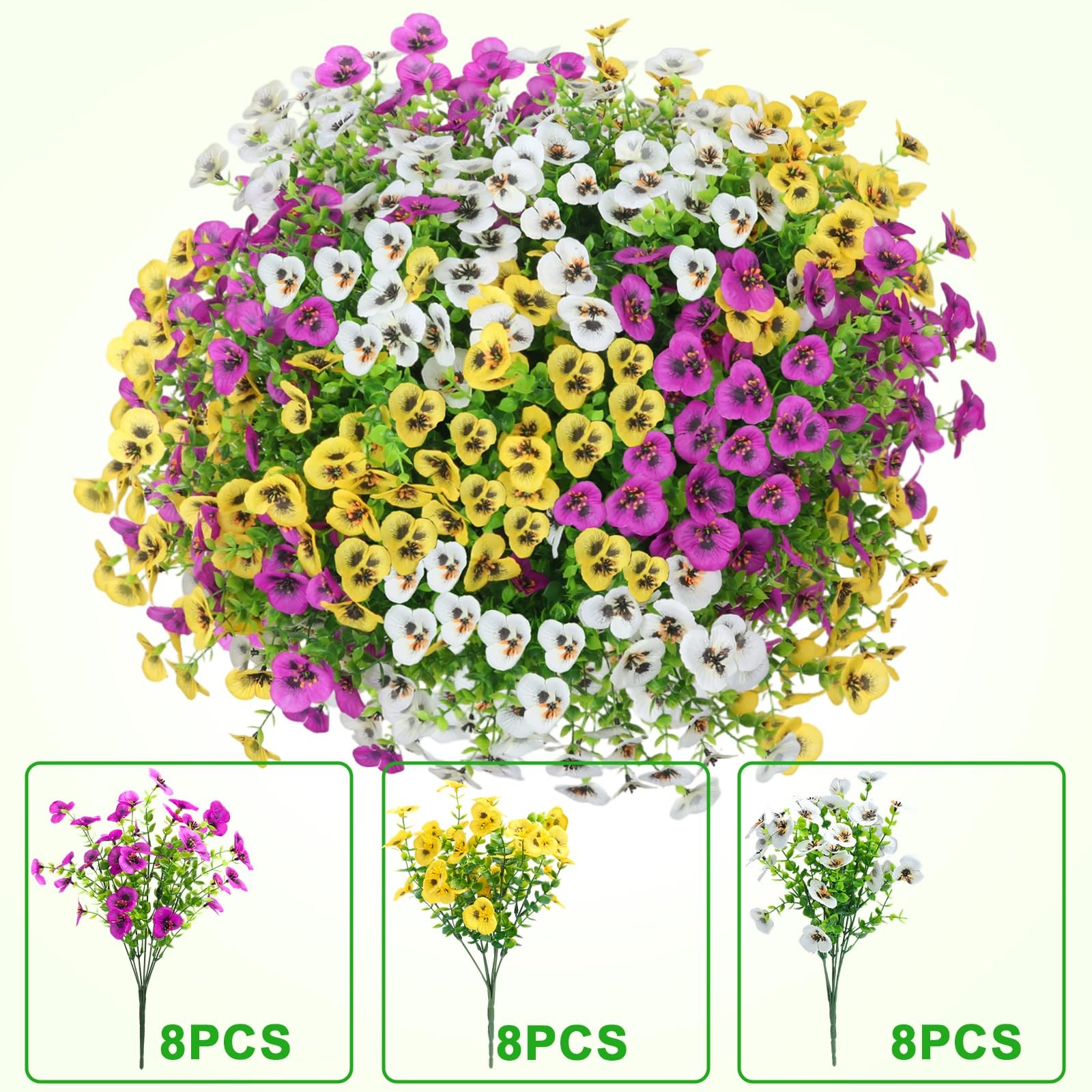 Artificial Pansies for Outdoors, 24 Pack Faux Silk Pansies Flowers UV Resista…
