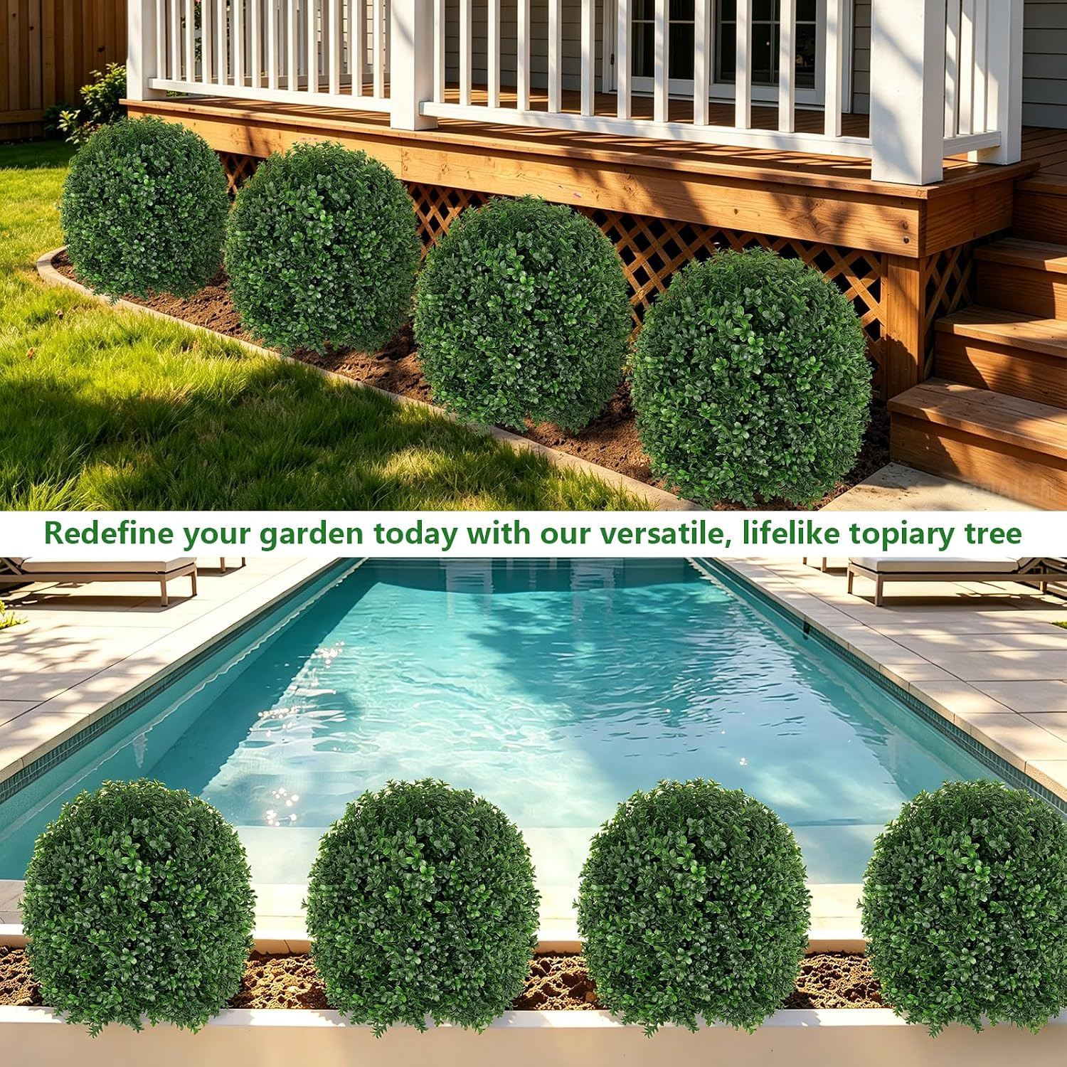 Artificial 27.5 Inches Boxwood Topiary Ball Tree with Ground Spike, Set of 2 Art