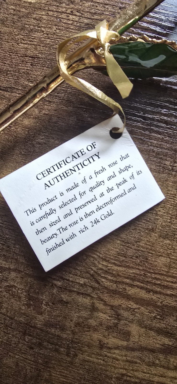NWT Living Gold dipped Real Rose Flower 24K With Certificate Of Authenticity