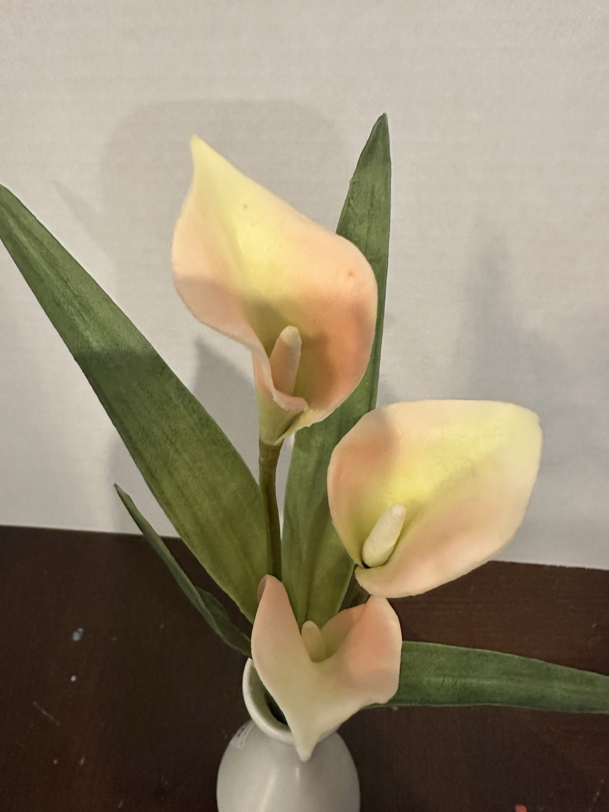 Artificial Calla Lily Arrangement, Ceramic Vase, White Green Pink