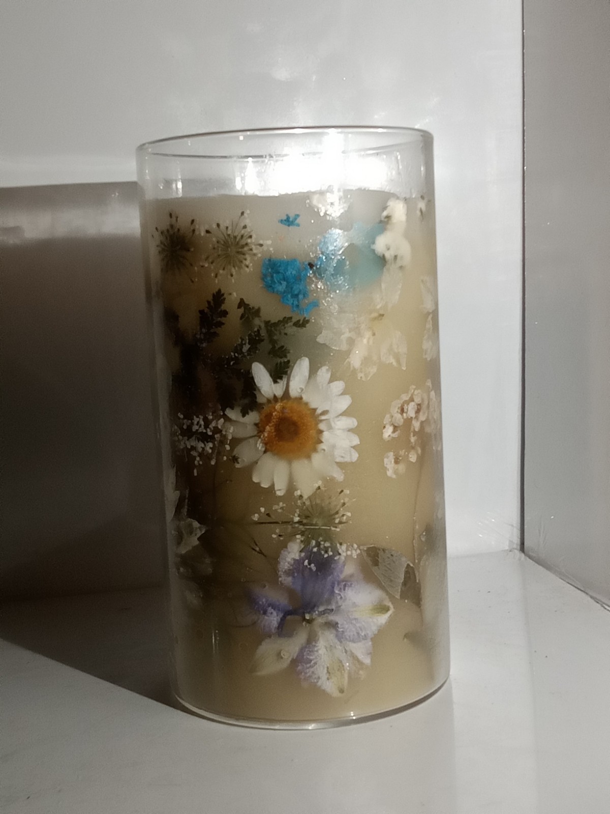 Handmade Candle with Dried Flowers In Glass Vase Decorative Home Decor Gift Idea