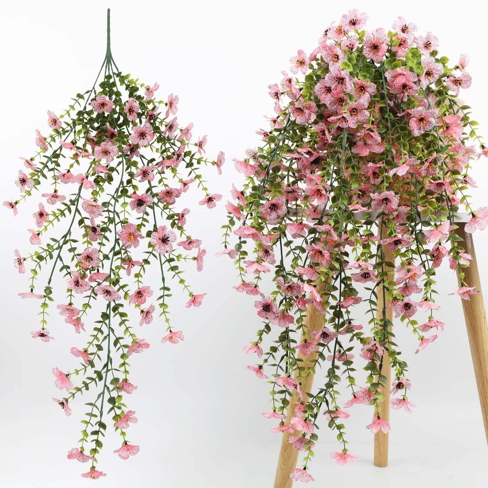 76cm Artificial Eucalyptus Vine with Violet Silk Flowers for Outdoor Decoration