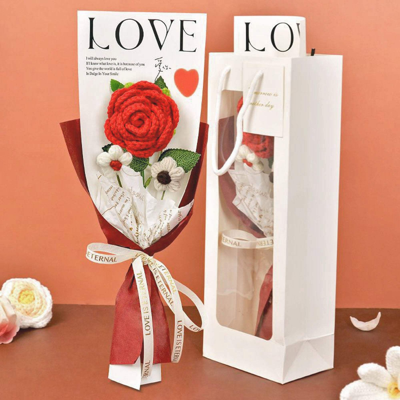 Rose Crochet Flower, Gift for Mom Girlfriend, Valentine’s Day Gift for Her