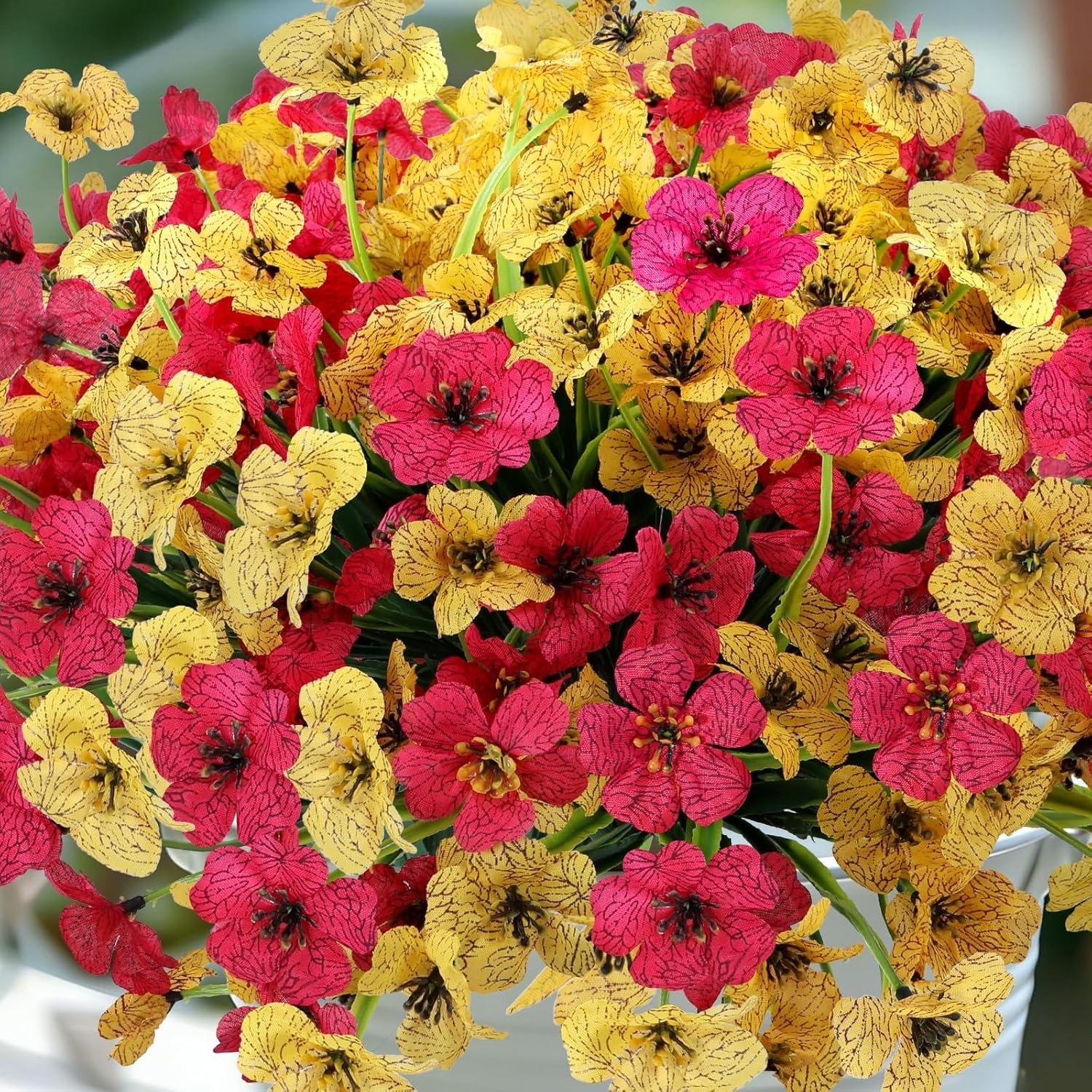 Fake Flowers 16 Count Durable Rose Yellow Fade Resistant Porch Yard Decoration