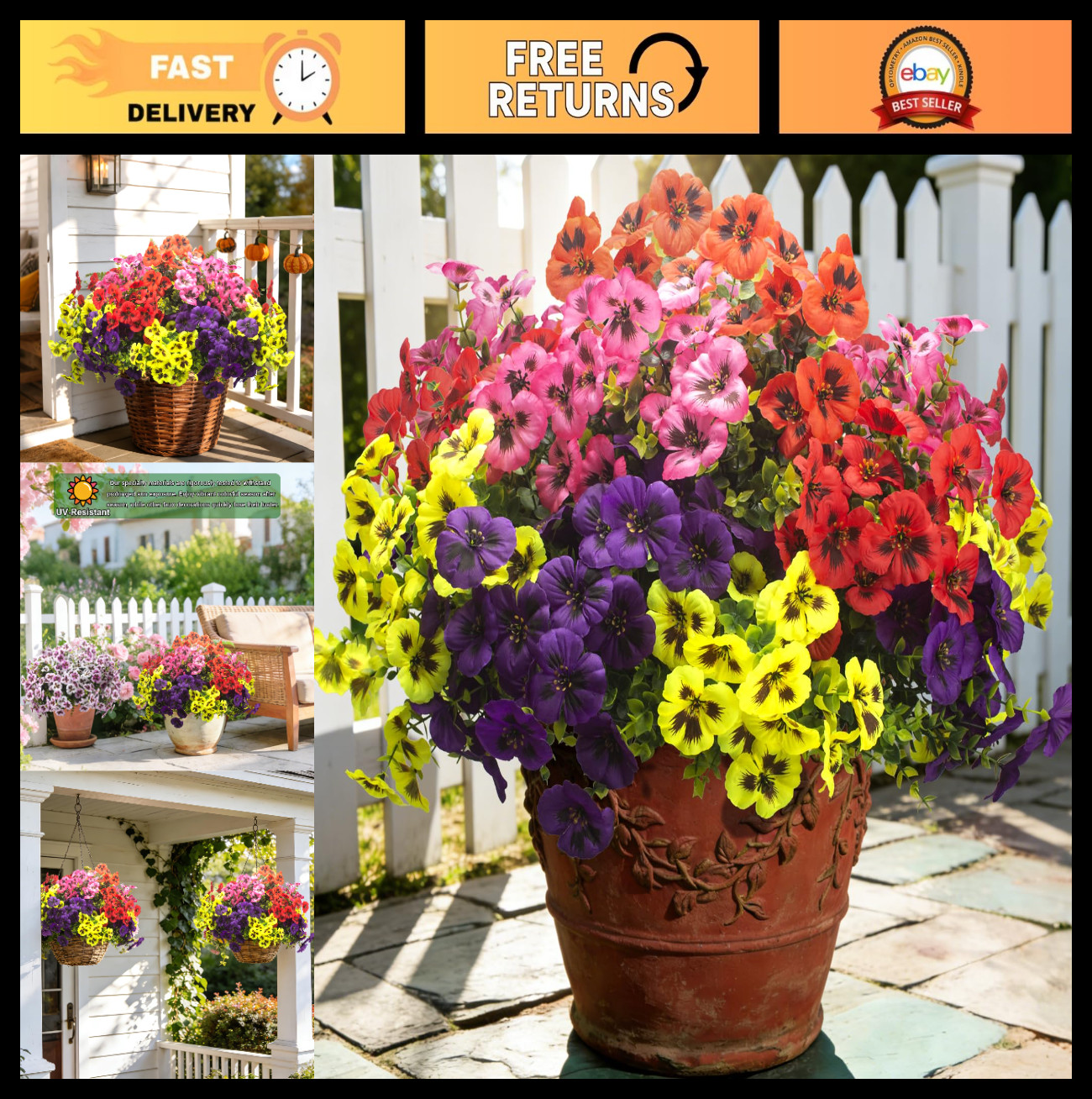 16 Pcs UV Resistant Artificial Pansy Flowers – Lifelike Faux Silk for Outdoor De