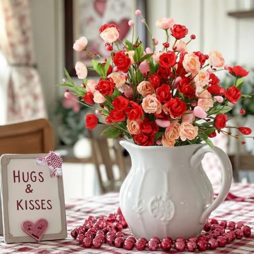 12 Pcs Valentines Day Decoration Rose Floral Picks 16 Inch Red Pink Heart