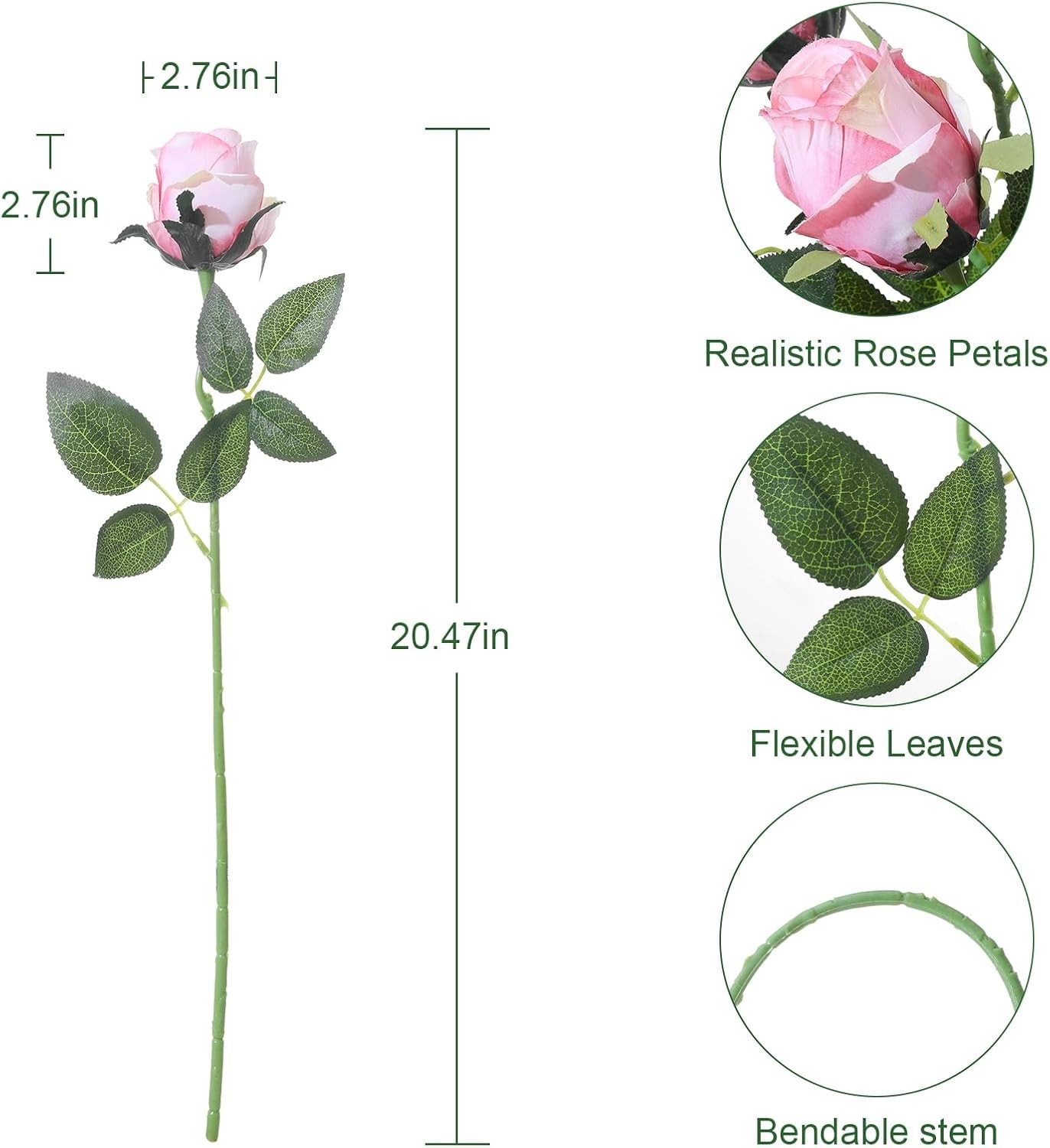 12pcs Light Pink Silk Roses – Long Stem Artificial Flowers for DIY Wedding Decor
