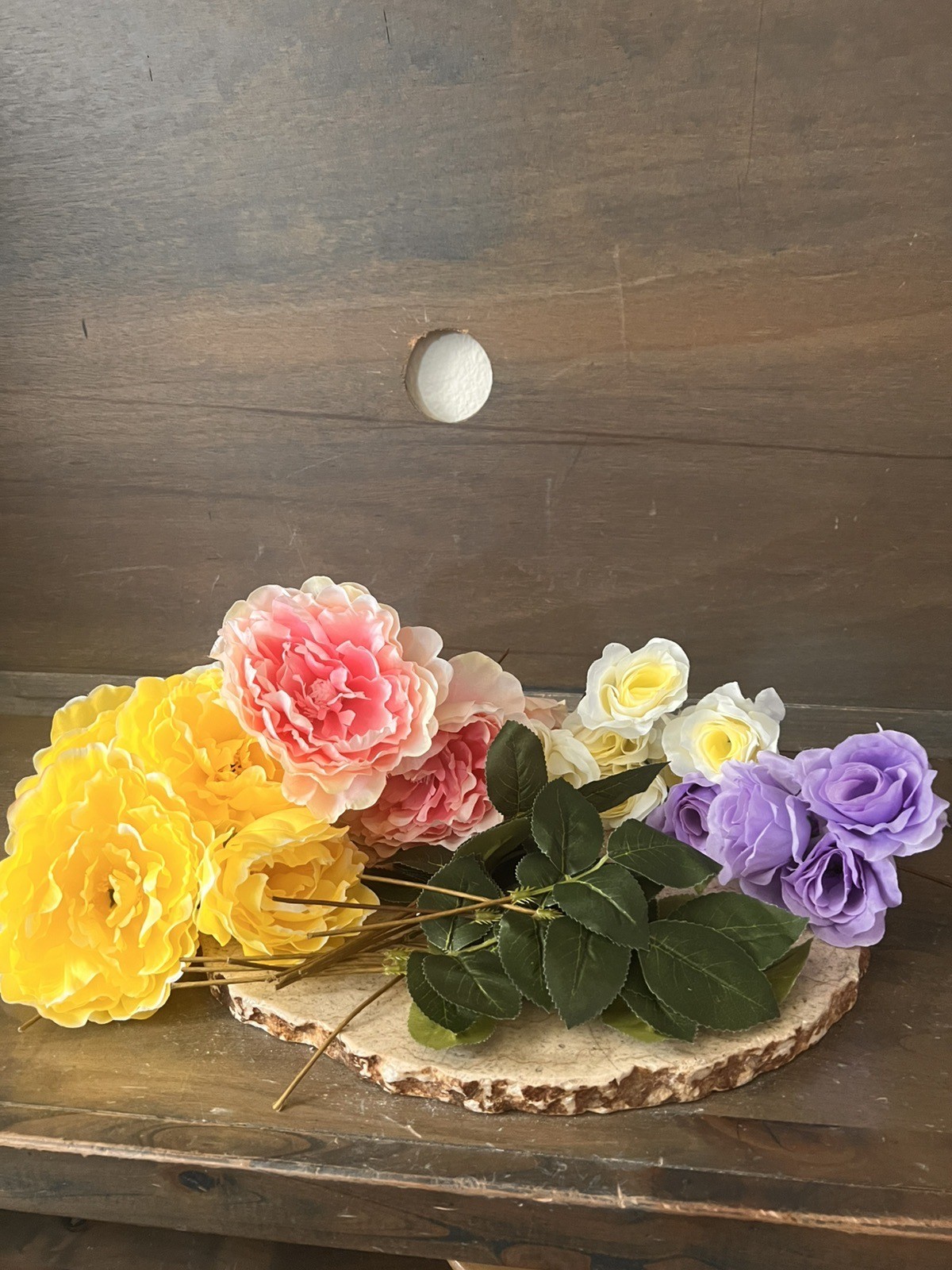 Floral Arrangement Bouquet PIECES Pink Purple White Yellow Green NEW PRETTY