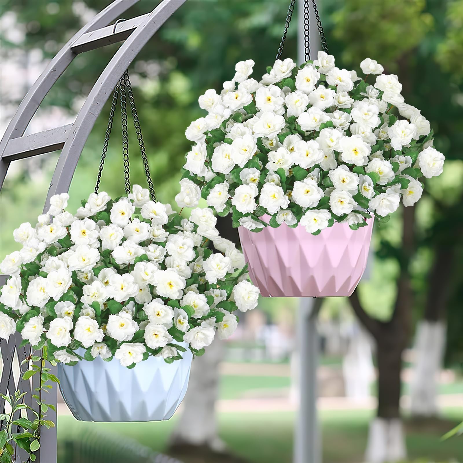 6 Bundles Artificial Fake White Flowers Plants for Outdoor Outside, Faux Silk…
