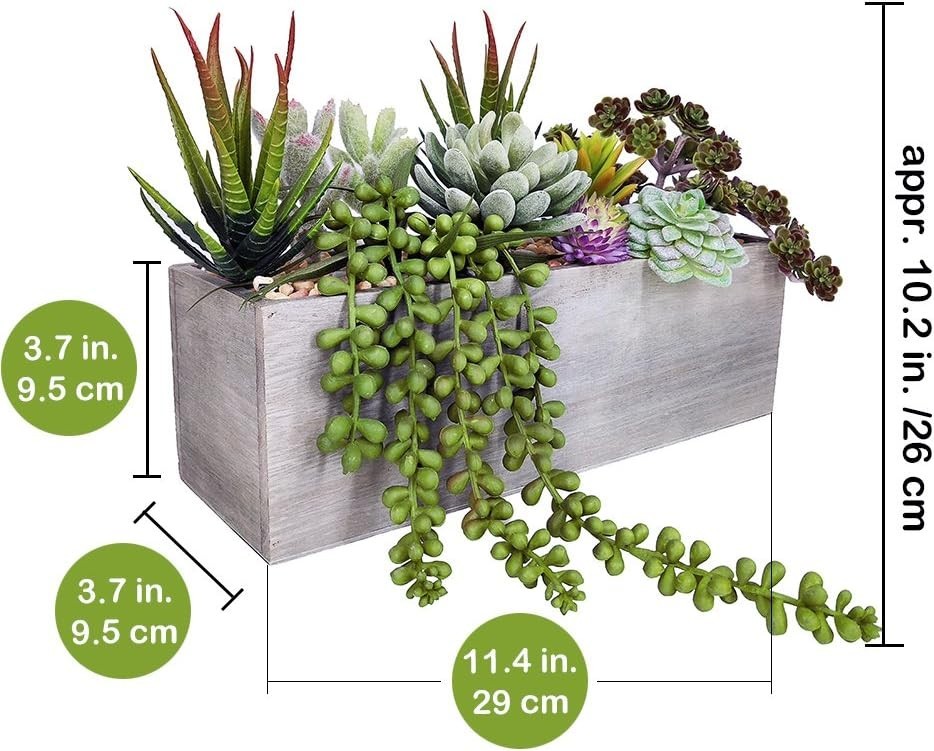Elegant 10-Piece Artificial Succulent Arrangement in Rectangular Wooden Planter