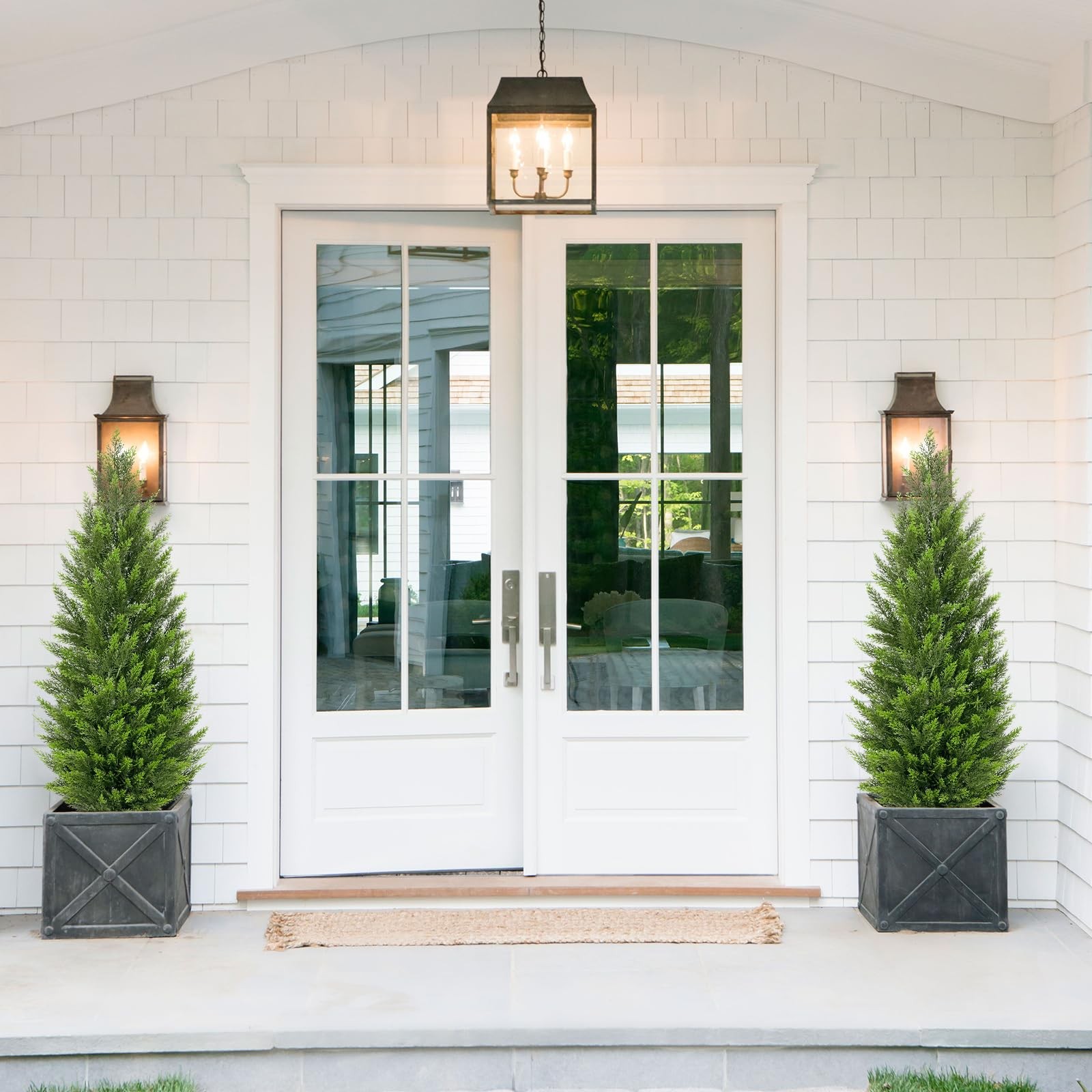 4ft Artificial Cedar Topiary Trees, Set of 2 Realistic Faux Cypress Outdoor P…