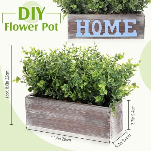 2 Pack Artificial Eucalyptus Plant in Rustic Rectangular Wooden Planter Box Gree