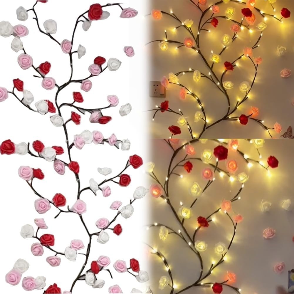 Rose LED Tree Branch Lights for Wall, Rose Flower Willow Vine Twig Decor Garl…