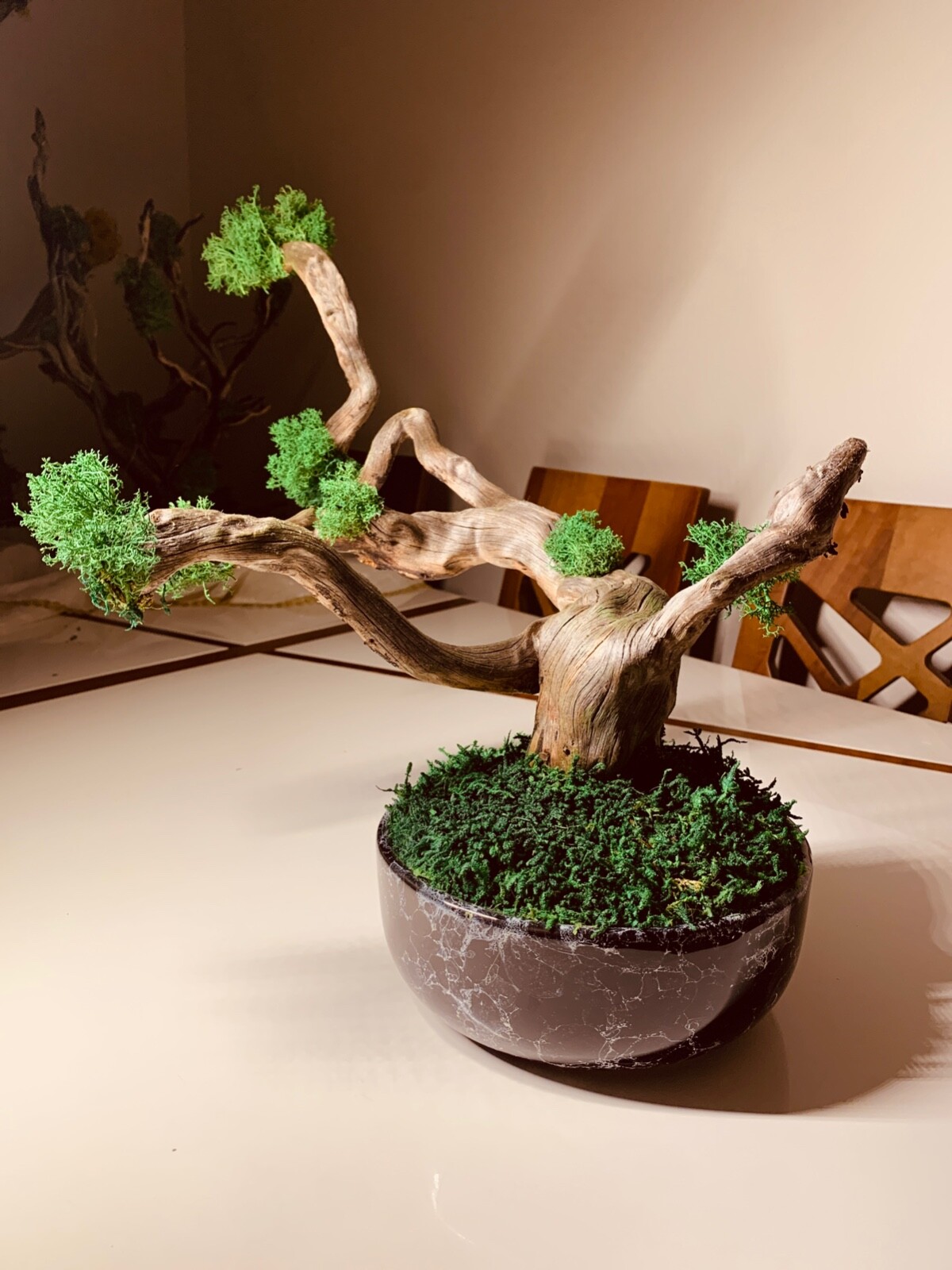 Ceramic Vase Tree Moss Art,Real Tree Branch, Handmade Home Decor, Nature Decor