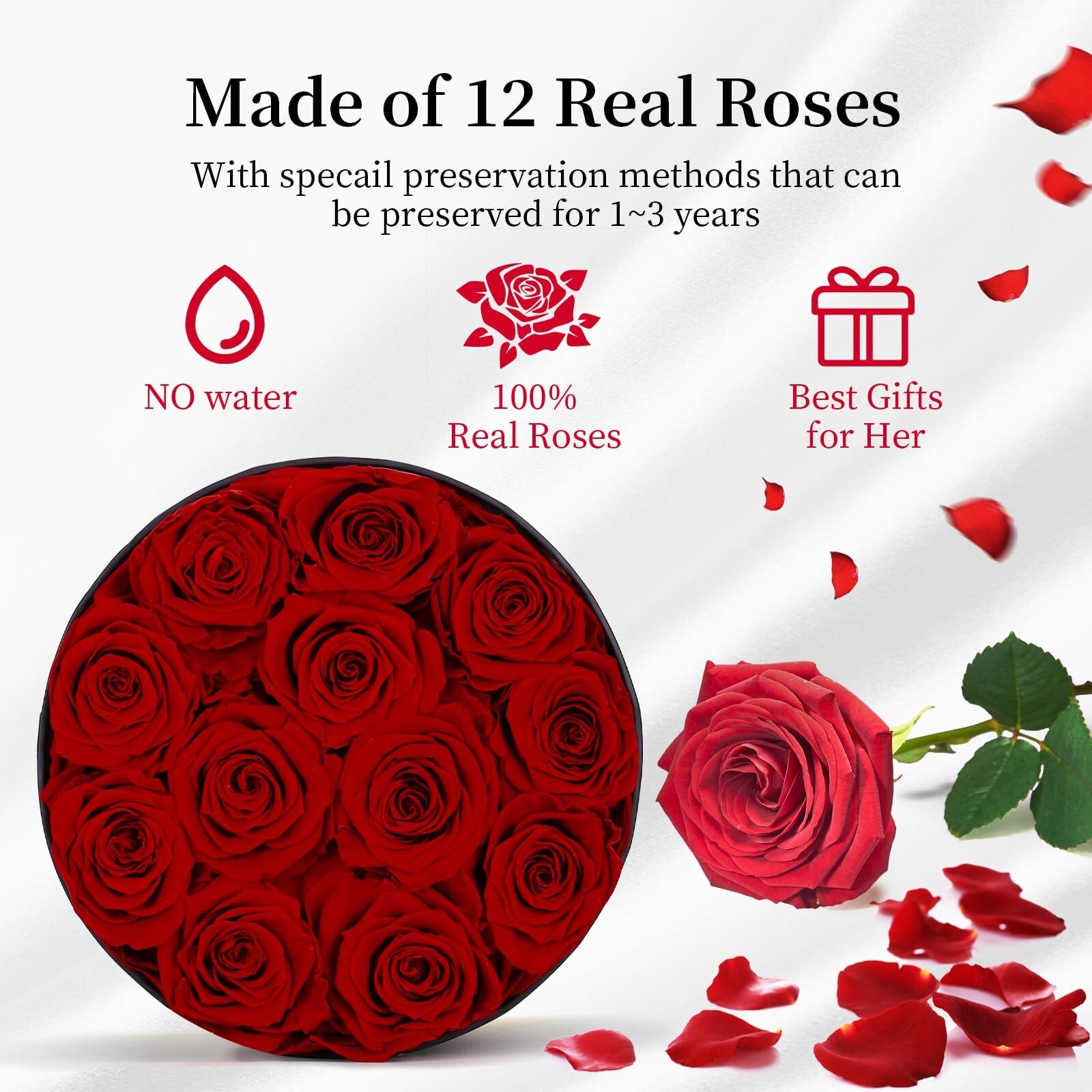 Forever Roses in a Box, 100% Real Roses That Last Up to 3 Years, Preserved Fl…