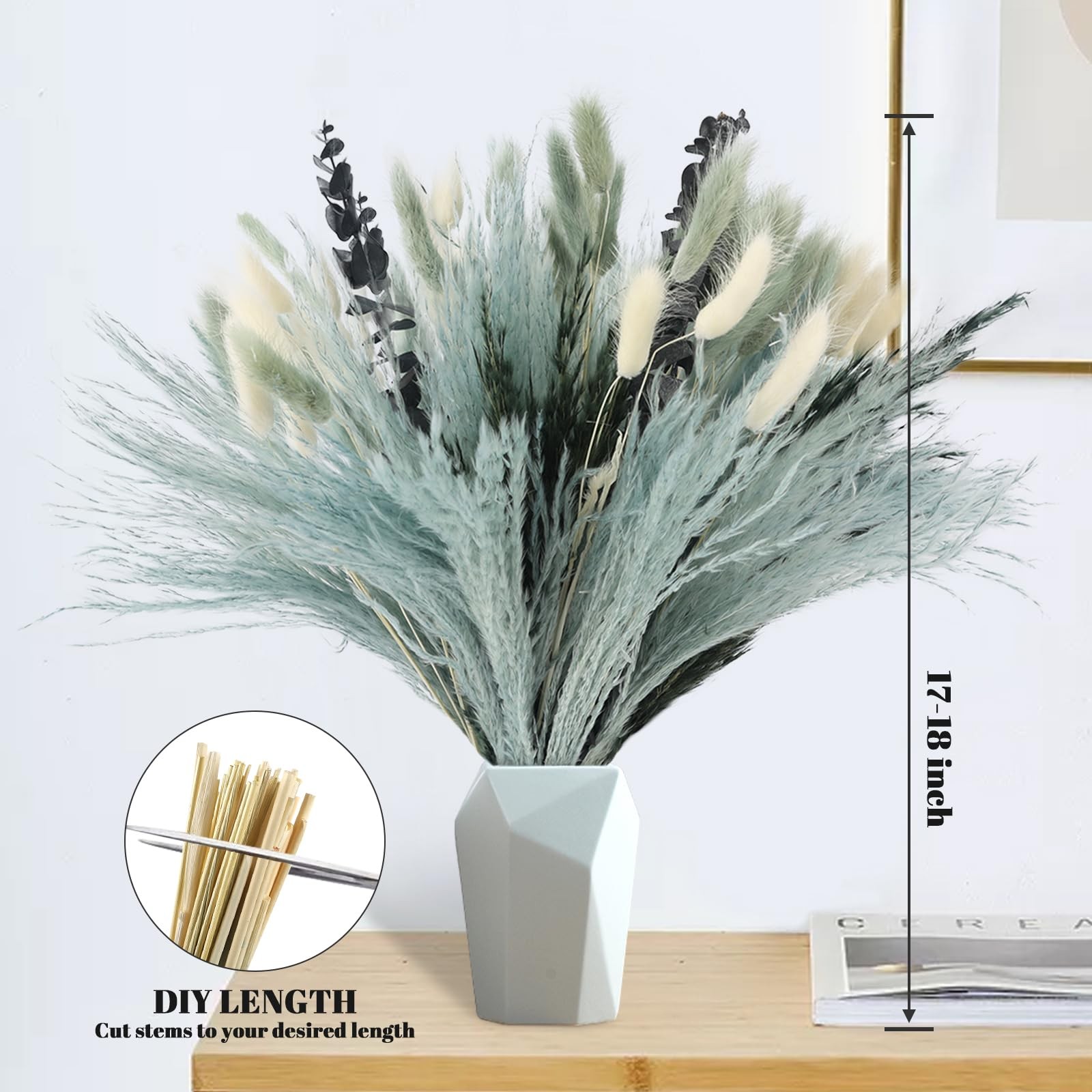 NT NETING 100Pcs Grey Pampas Grass Decor Natural Dried – Gray Pampas Grass Bu…