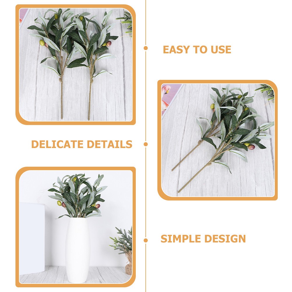 3 Pcs Artificial Olive Branches Faux Greenery Plastic Plant Accessory for Home