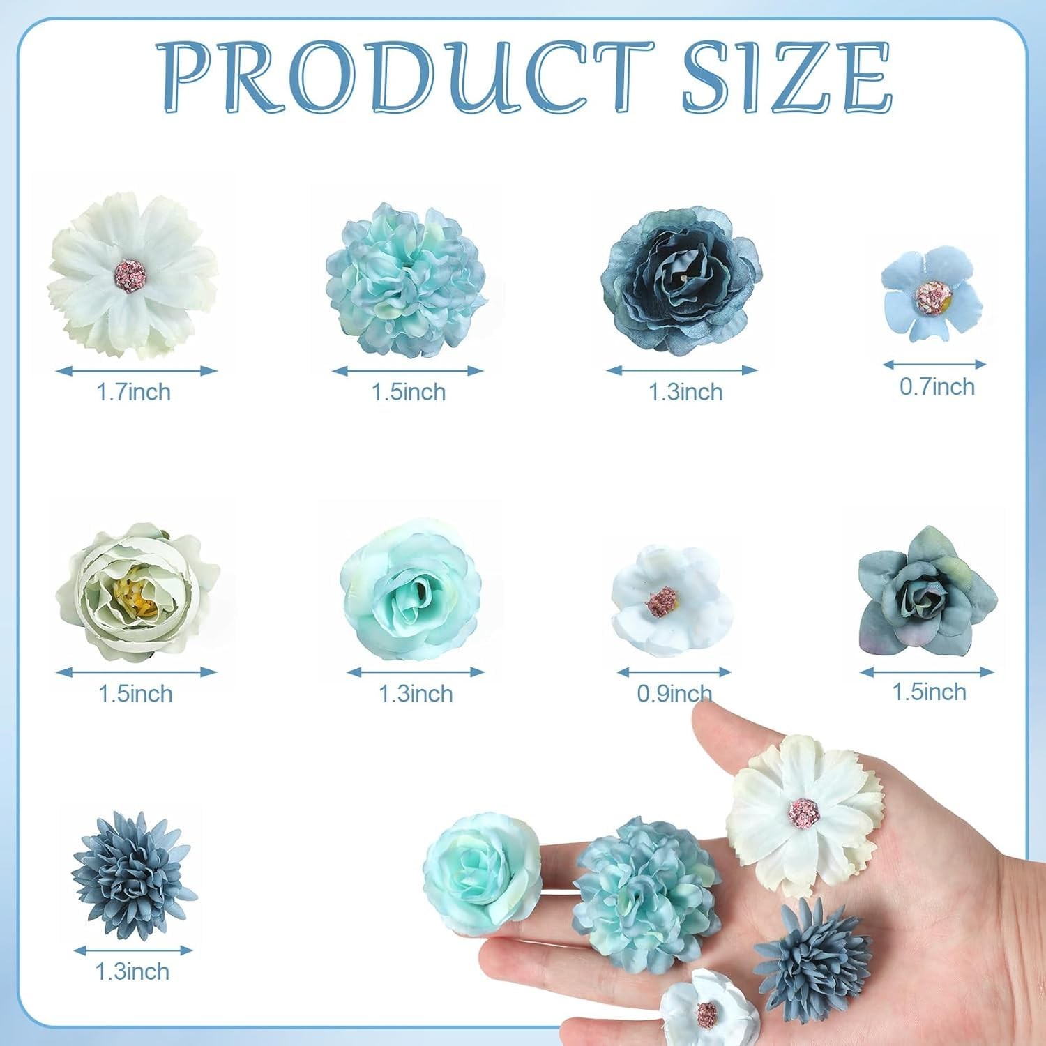 45 PCS Blue Small Silk Artificial Flower Faux Mini Rose Daisy Craft Supply