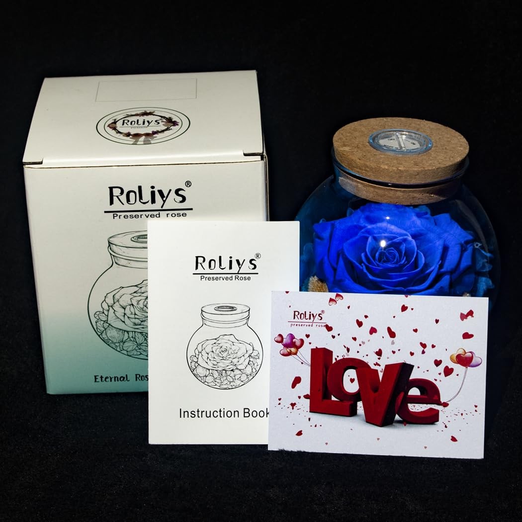 Preserved Real Roses with Colorful Mood Light Wishing Bottle, Eternal Rose，Ne…