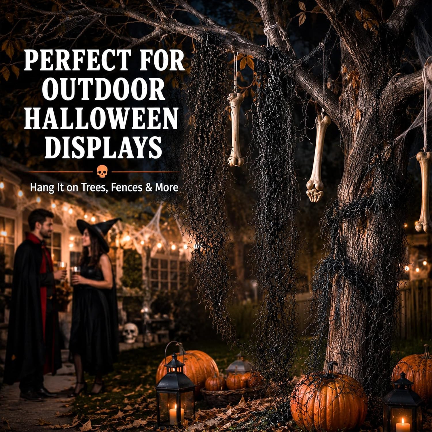 Fake Spanish Moss – 3 PCS Black Halloween Hanging Spanish Moss | 33 Inch Faux Gr