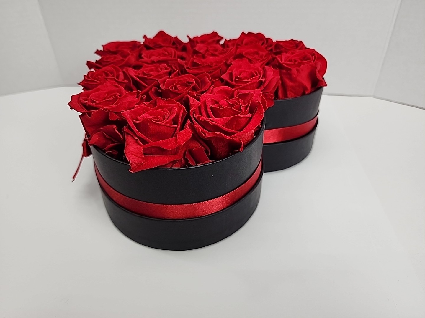 Forever Roses in Luxury Black Box: 18 Real Red Preserved Roses