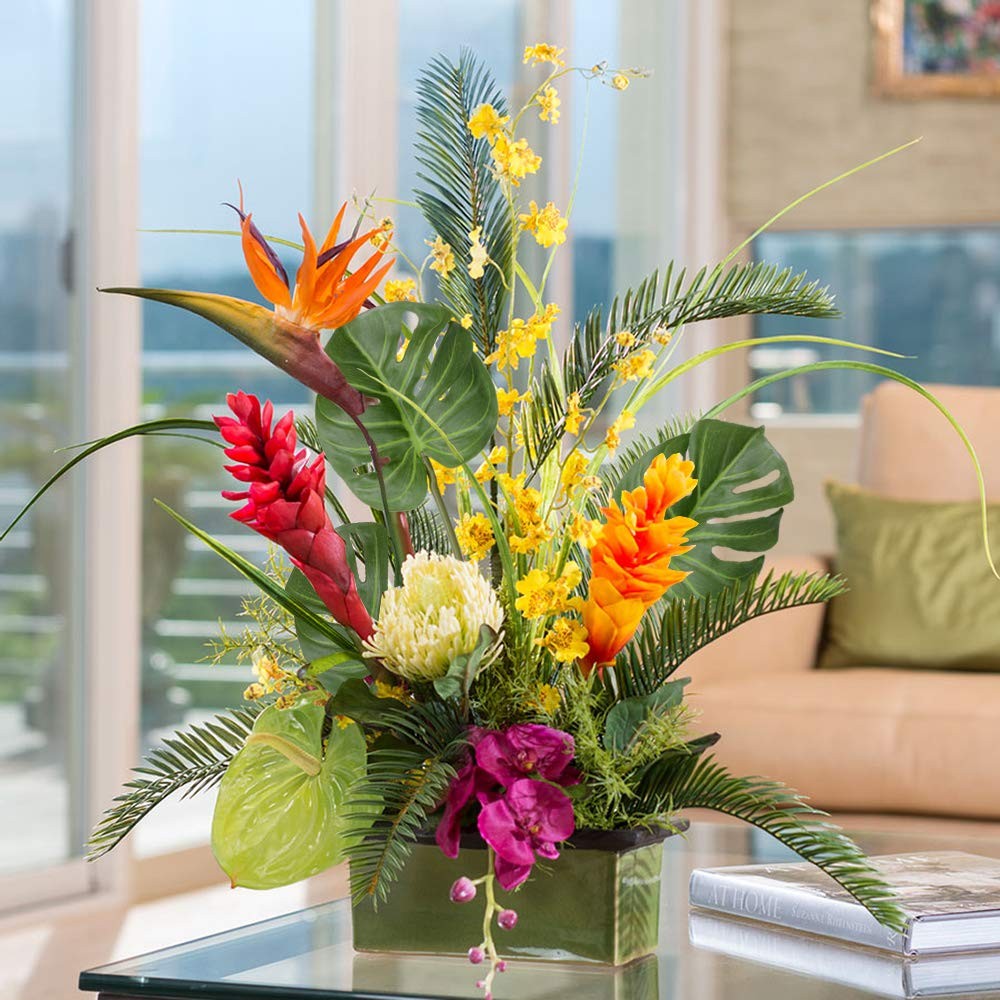 DVGUN 6 Pack Artificial Palm Plants Leaves Faux Turtle Leaf Fake Tropical Lar…