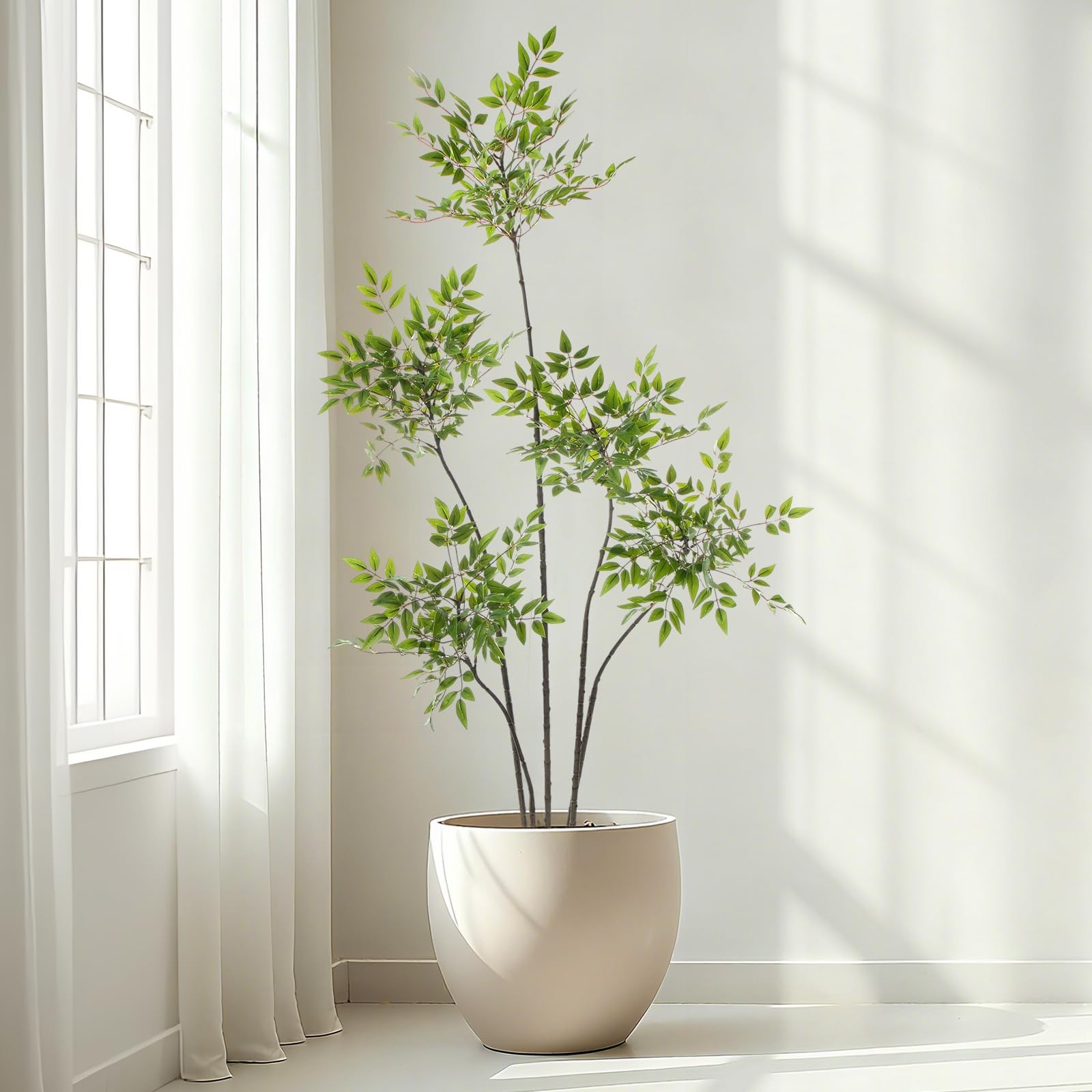 Giegxin 5ft Faux Bamboo Tree Indoor Artificial Nandina Tree Realistic Large F…