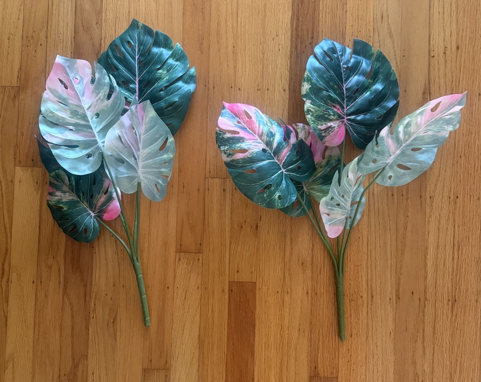 Set of SIX (6) Artificial Monstera Leaf Stems, Assorted Colors, Ashland Brand