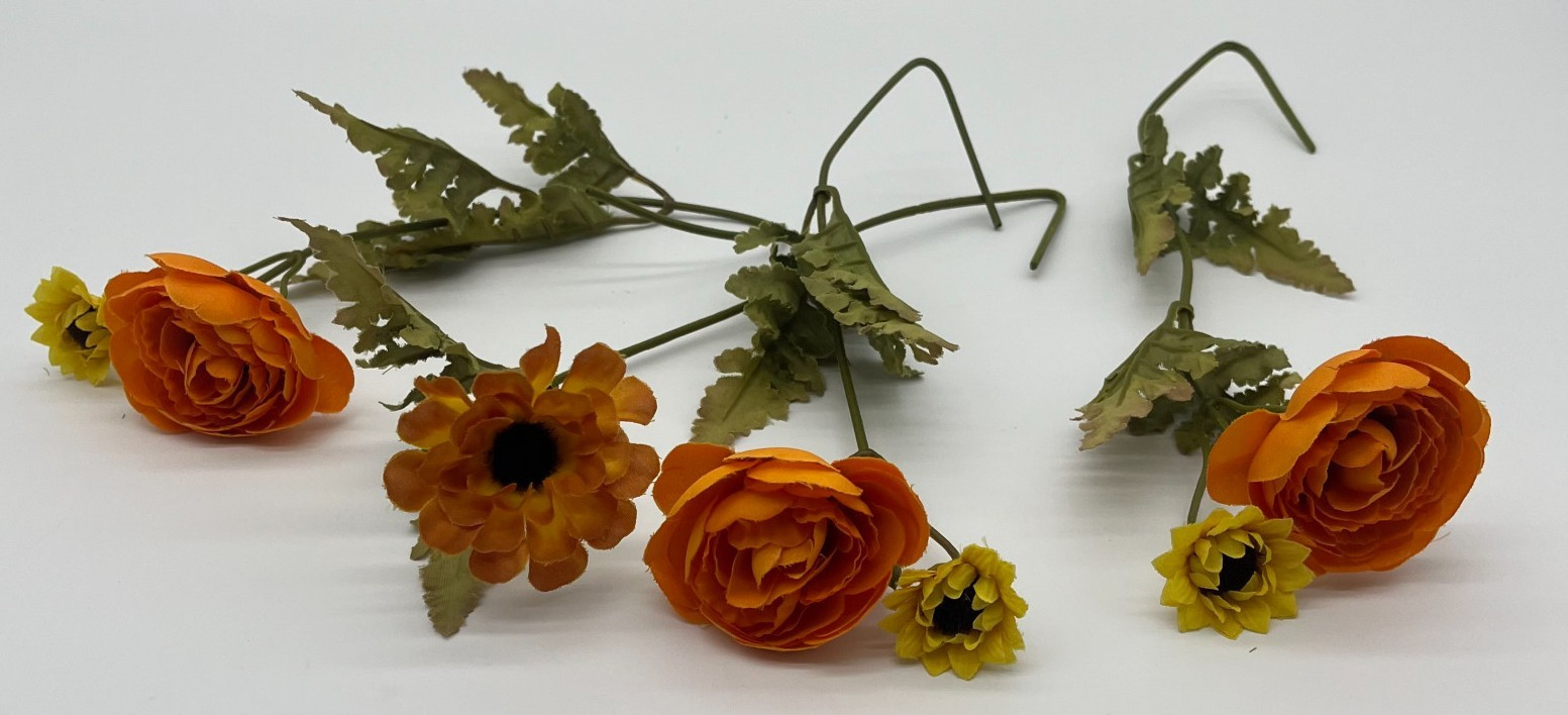 Lot of 12 Artificial Flowers / Plants For Decoration Yellow and Orange