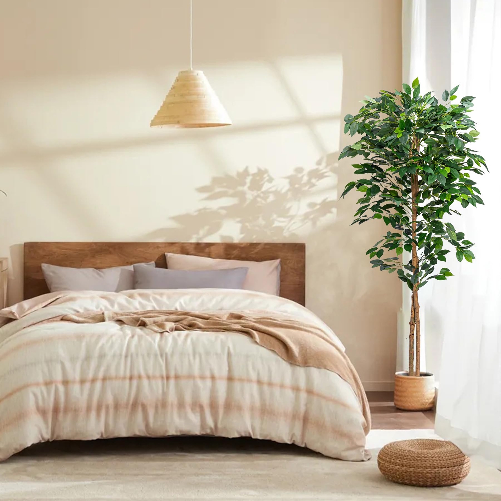Artificial Fiddle Leaf Fig Tree, Faux Ficus Lyrata Floor Plants Fake Tropical Tr