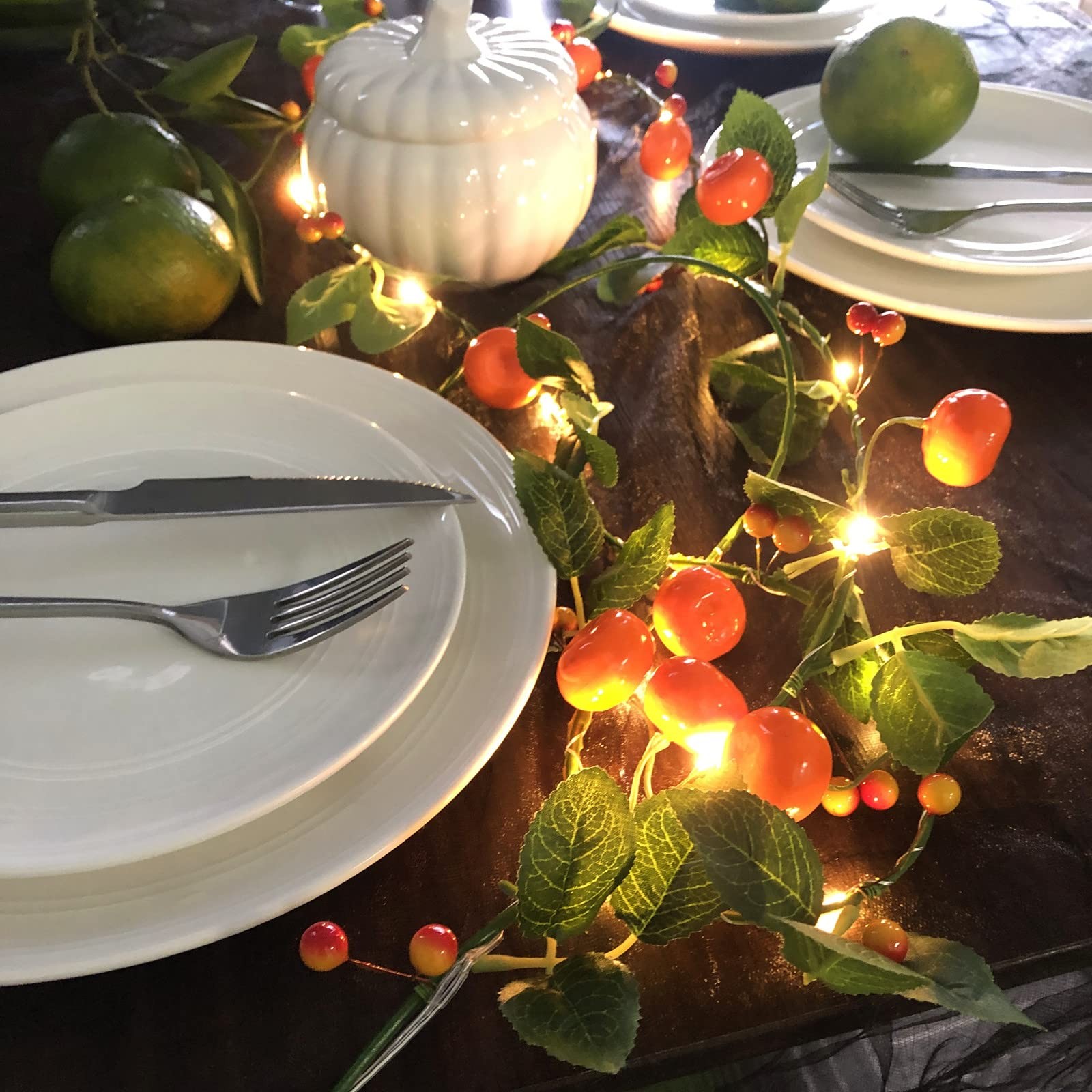 Artificial Fruit Tangerine String Lights LED Oranges Hanging Vines Plant Garl…