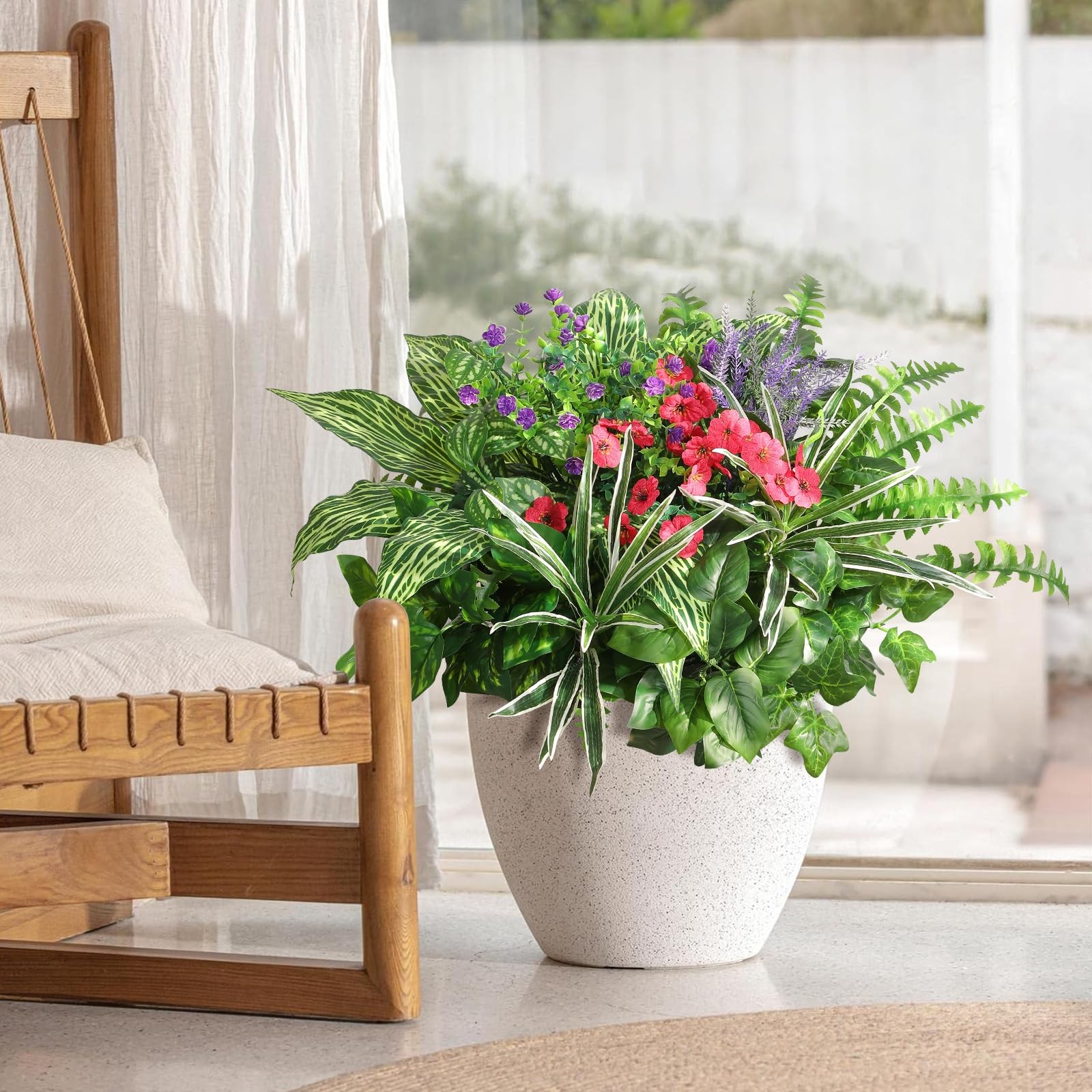 Best Pertivery Outdoor Faux Plants,12 Bouquets Artificial Plants UV Resistant