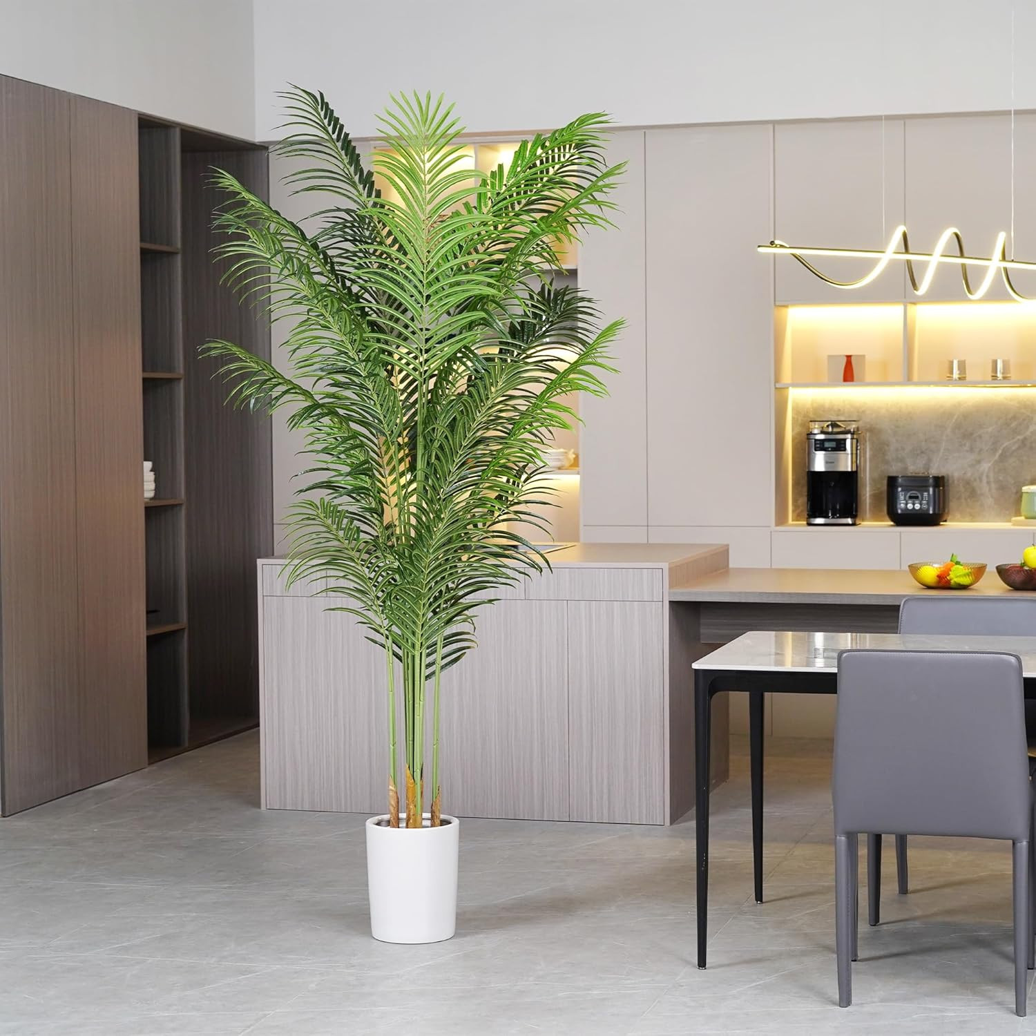 Artificial Palm Tree 7.2Ft Tall Fake Potted Plant Faux Silk Green Floor Decorati