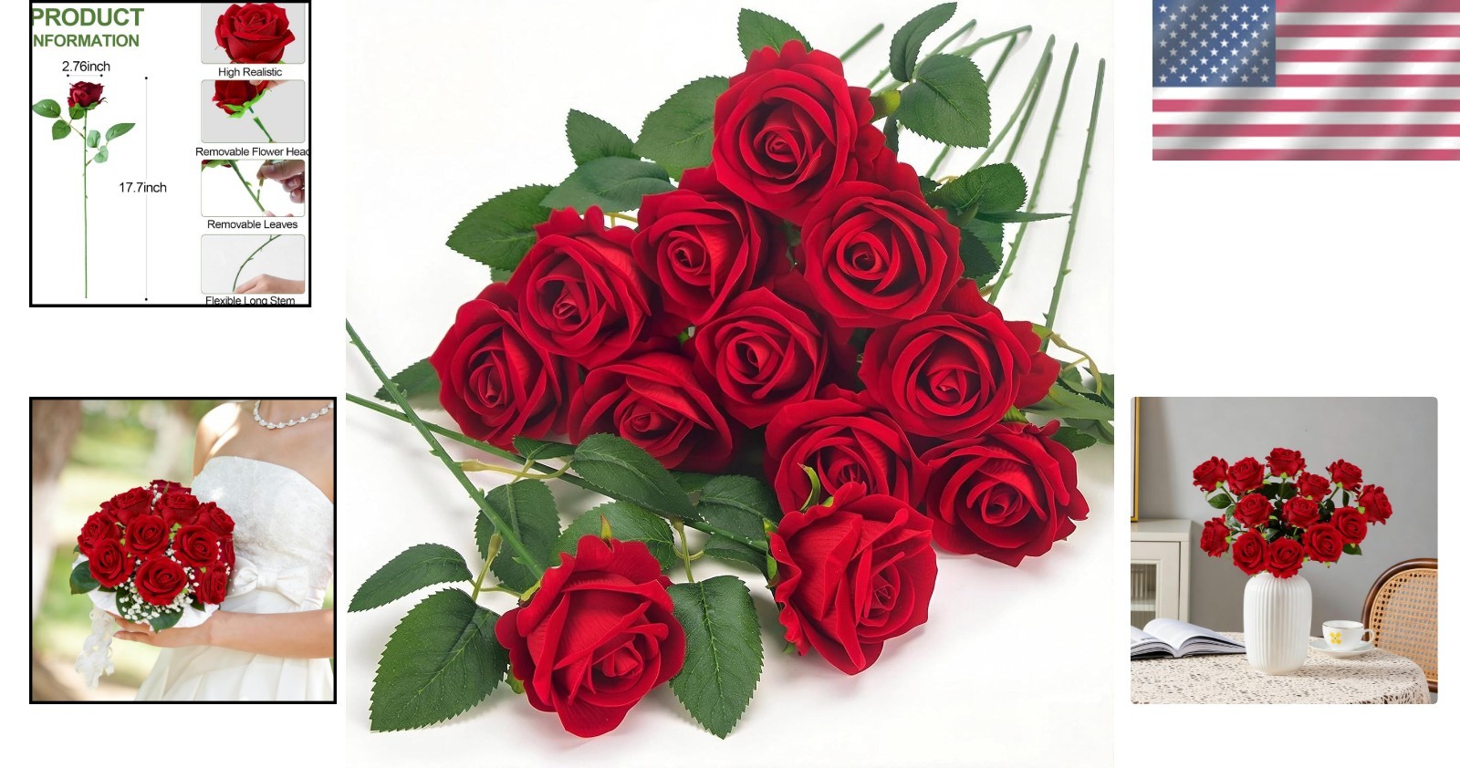 Realistic Velvet Red Roses in Bulk – 12 Pcs Perfect for Weddings and Home Decor