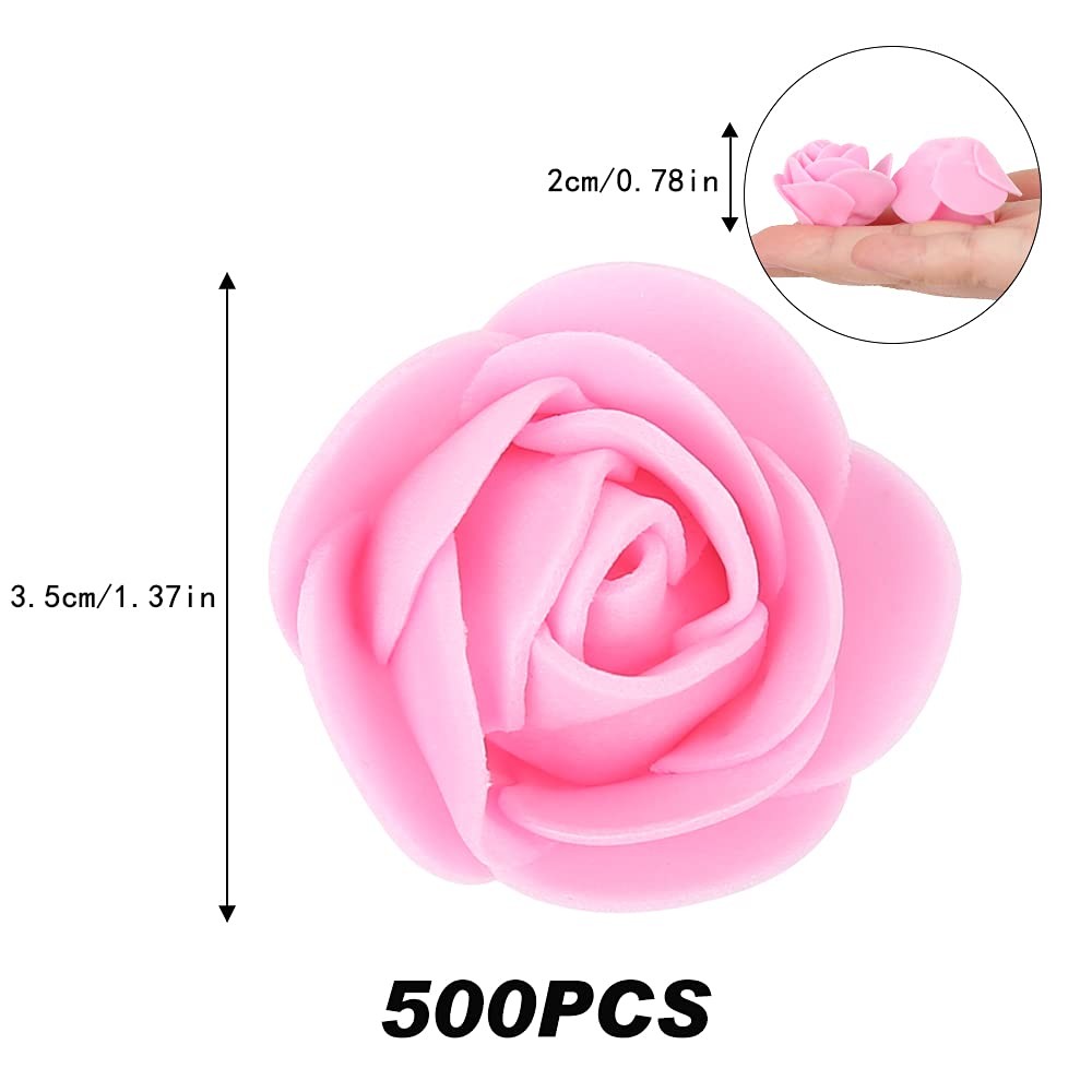 500 PCS Mini Foam Rose Heads Pink Artificial Fake Flower DIY Wedding Bulk