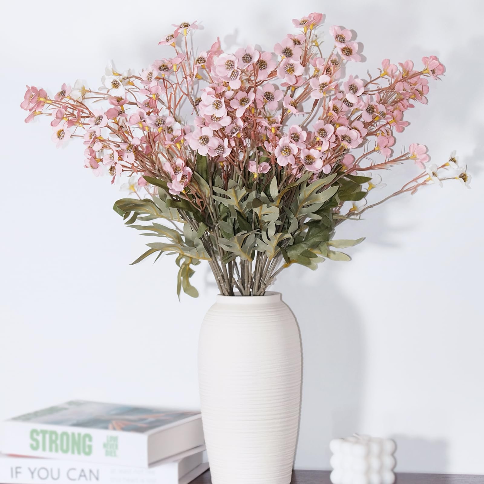 6 PCS Deep Pink Artificial Wildflowers Bouquet 22.4 In Fake Vase