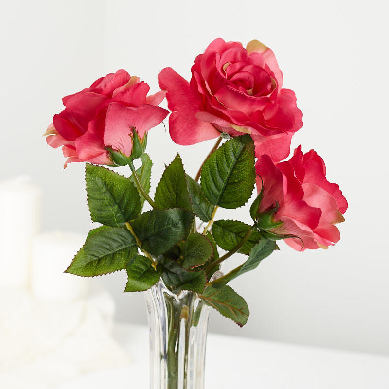 Set of 6 Beauty Pink Artificial 16″ Long Stem Open Rose Spray Bundles
