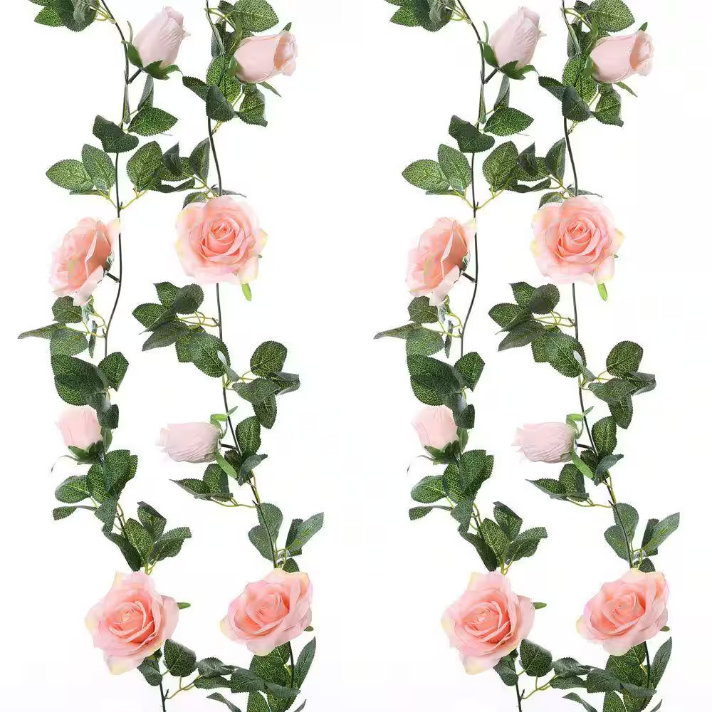 4 in 2 Pack Pink Artificial Rose Vine Garland Hanging Silk Floral Wedding Swing