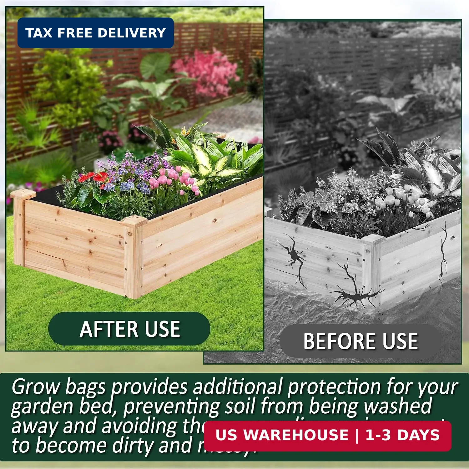 1PCS Raised Garden Bed Liner Fabric Raised Garden Bed Breathable Drainage Rectan