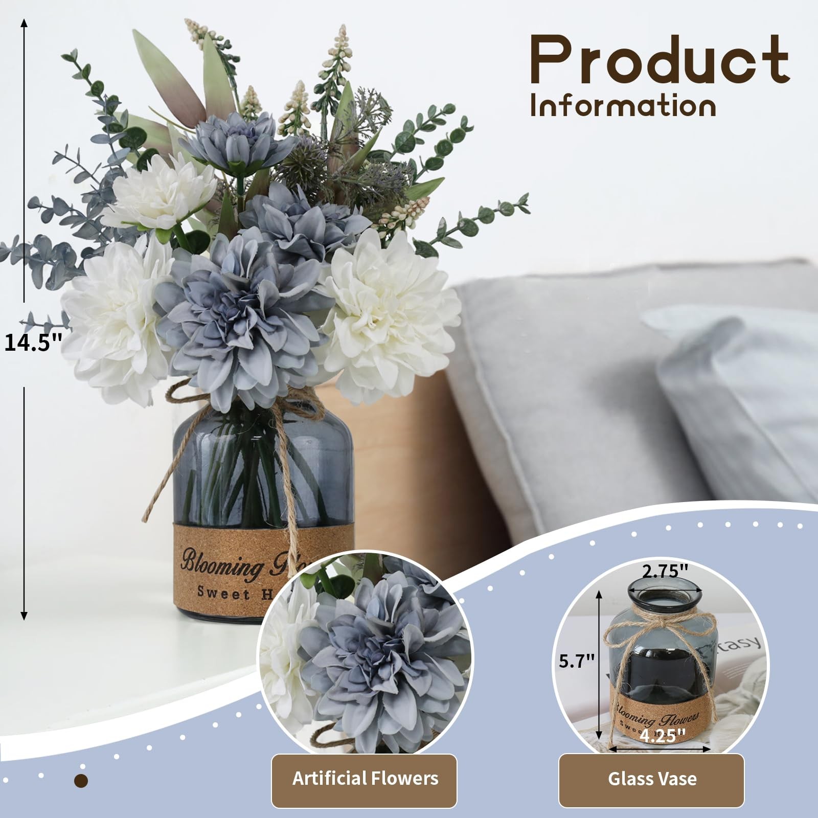 Silk Artificial Flowers in Vase, Fake Plant Arrangement, Centerpiece, Home Decor
