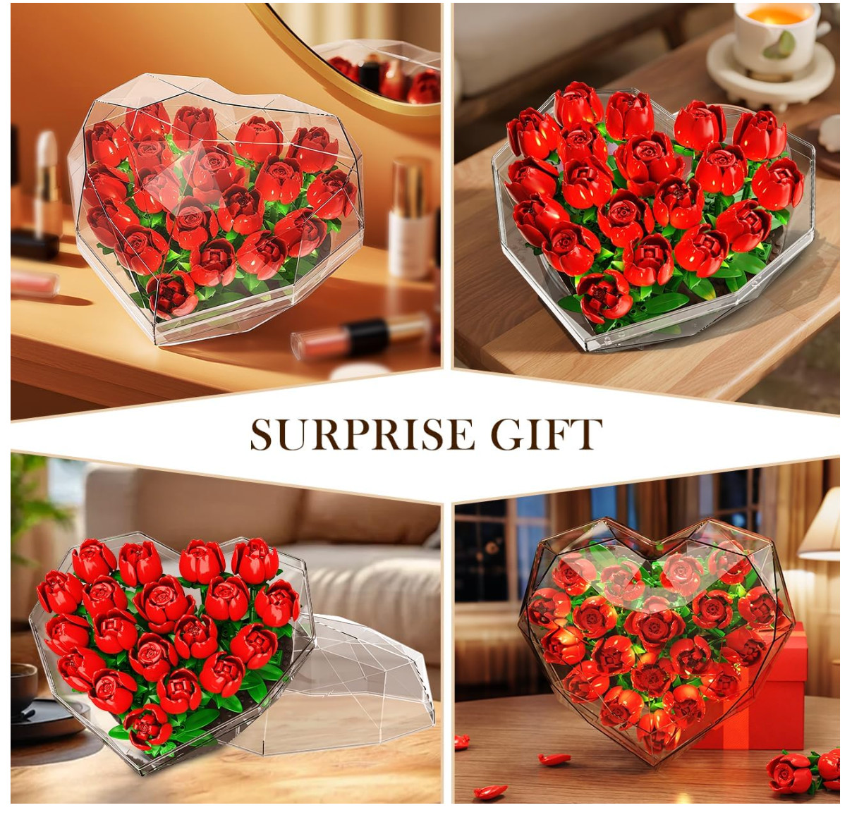Valentines Flower Bouquet Building Set with LED Lights