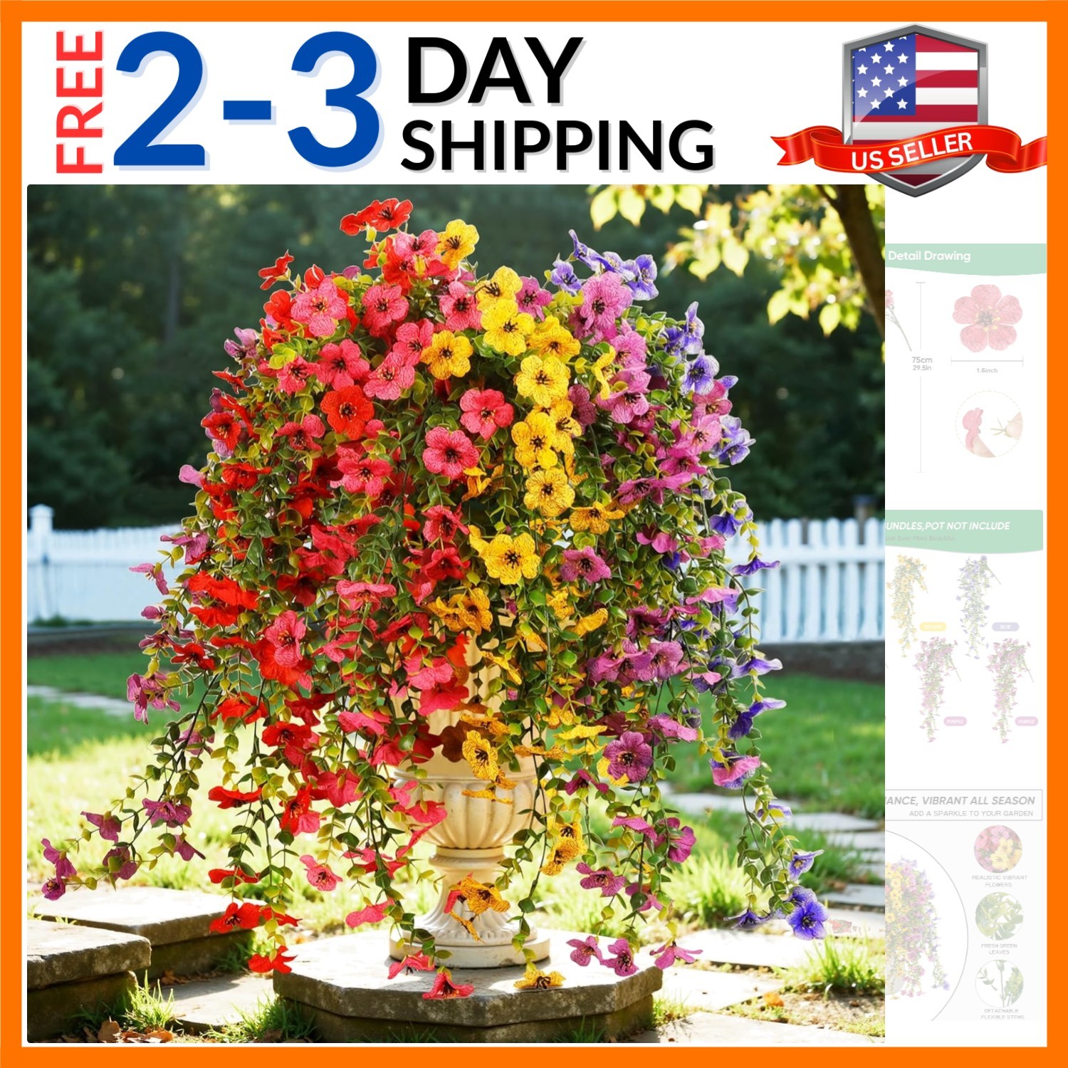 6 Bundles Artificial Flowers for Outdoors,UV Resistant Fake Hanging Flower,Re…