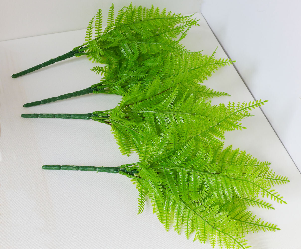 4 Pcs Artificial Plastic Plants 7 Leaves Boston Fern Grass