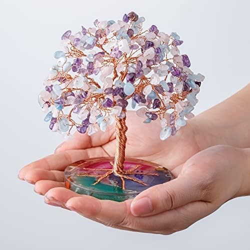 7 Chakra Healing Crystals Stones Tree, Amethyst, Pink Crystal, Aquamarine Lea…