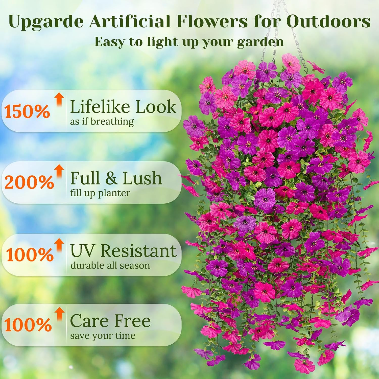 4 Pcs Look Real Artificial Flowers for Outdoors, Realistic Fake Artificial Hangi