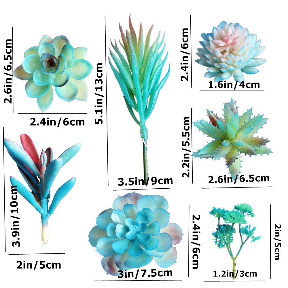 13PCS Assorted Blue Artificial Succulent Plants Faux Fake Succulents Textured…